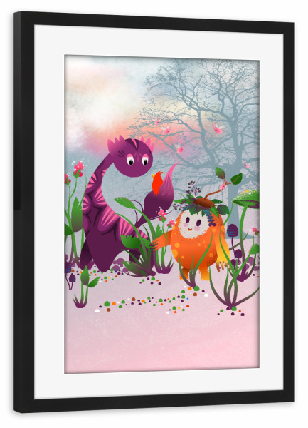 Poster mit Rahmen schwarz "Freundschaft im Zaubergarten" artboxONE - Floral,Für Kinder,Tiere,Fiktion