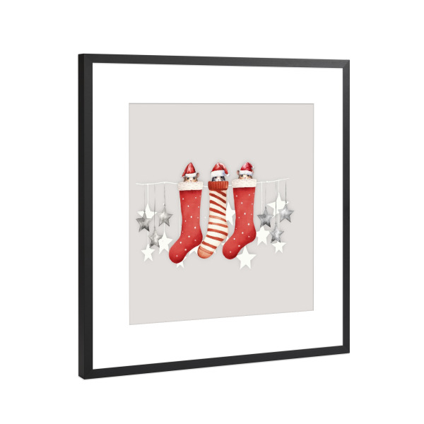 Poster mit Rahmen Schwarz (Metallic) "Weihnachtsmann Hamster" artboxONE - Für Kinder,Tiere,Weihnachten,Für Mama,Für Papa