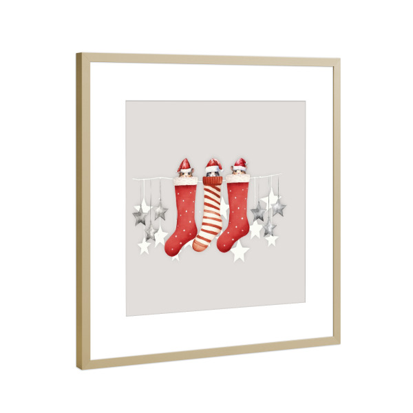 Poster mit Rahmen Gold "Weihnachtsmann Hamster" artboxONE - Für Kinder,Tiere,Weihnachten,Für Mama,Für Papa