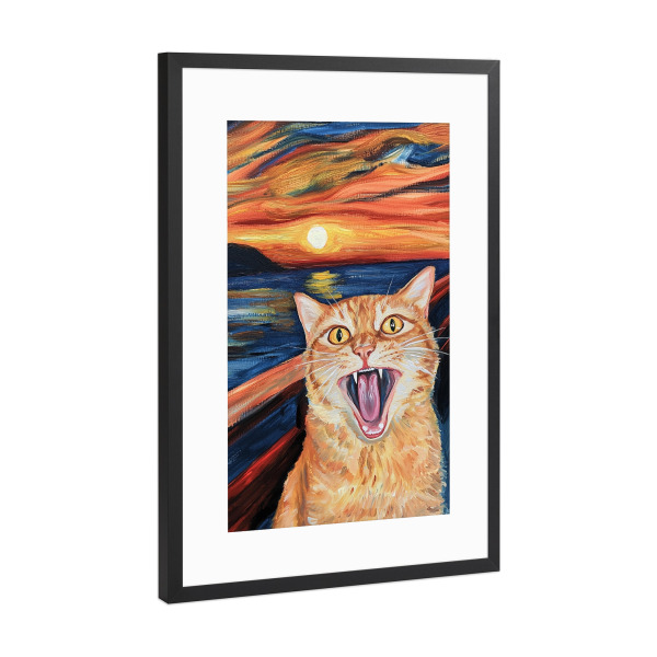 Poster mit Rahmen Schwarz (Metallic) "Der Schrei der Katze" artboxONE - Natur,Tiere,Lustig