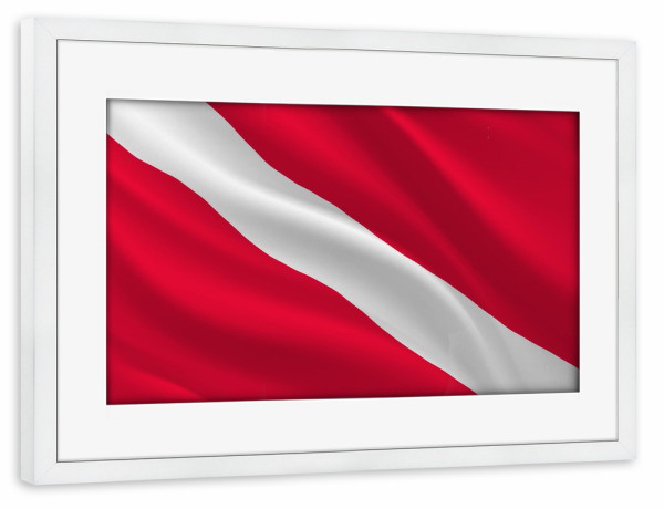 Poster mit Rahmen weiß "Diver Down Scuba Diving Flag" artboxONE - Reise,Reise / Strand und Meer,Sport,Reise / Länder