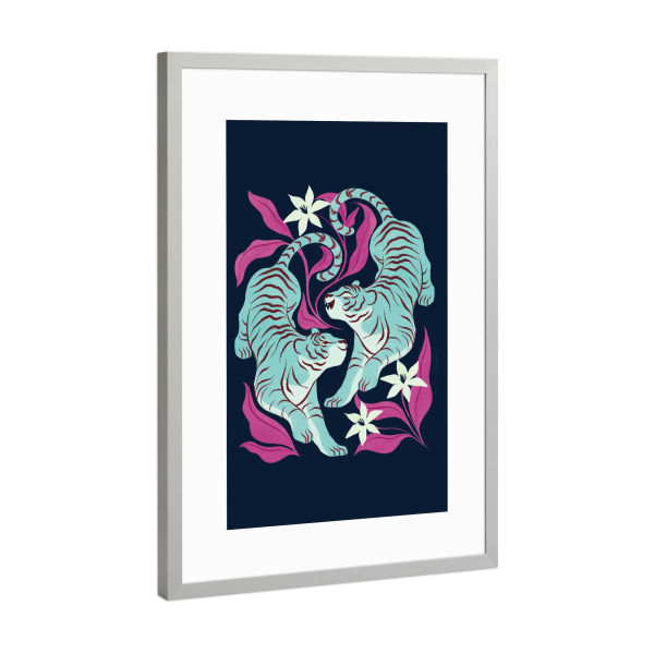 Poster mit Rahmen Silber "Tigerstärke in Blau" artboxONE - Für Kinder,Tiere