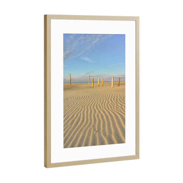 Poster mit Rahmen Gold "Holzpfähle am Strand auf Amrum" artboxONE - Natur,Reise,Reise / Strand und Meer