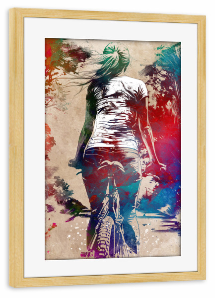 Poster mit Rahmen kiefer "City bike sport art J" artboxONE - Sport,Sport / Motivation - Sport,Fahrrad,Radfahren,Fahrrad,Stadtrad,Grafik