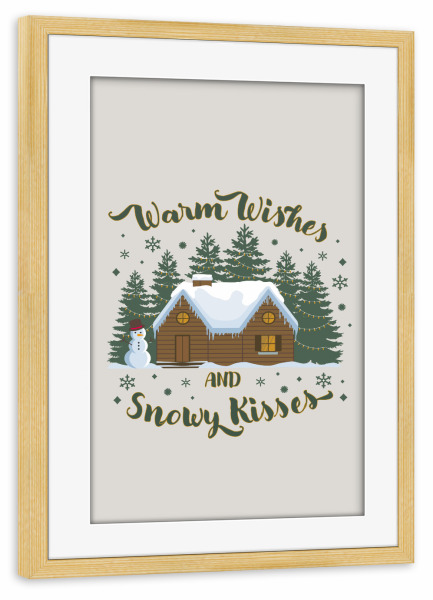 Poster mit Rahmen kiefer "Warm Wishes and Snowy Kisses" artboxONE - Weihnachten