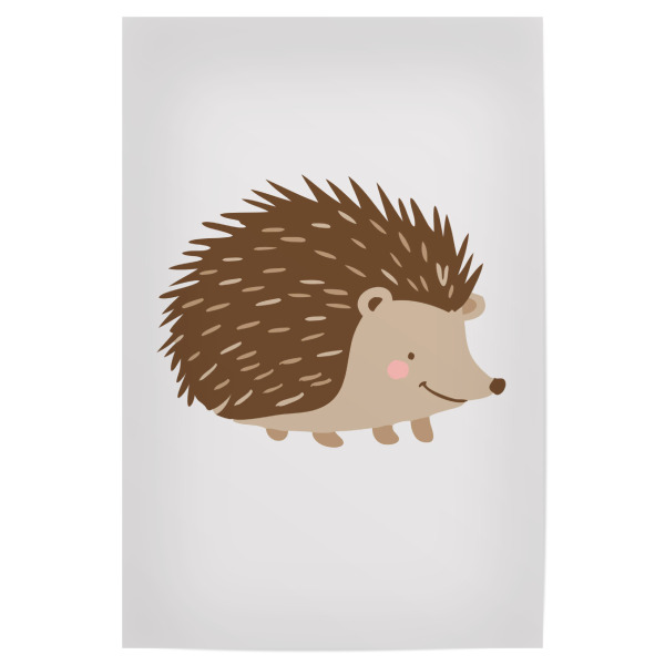 Poster 30x20 cm "Cute hedgehog" artboxONE - Für Kinder,Tiere - Hedgehog,Cartoon,Cute,Animal,Brown,Beige,Spikes,Light grey,Background,Playful