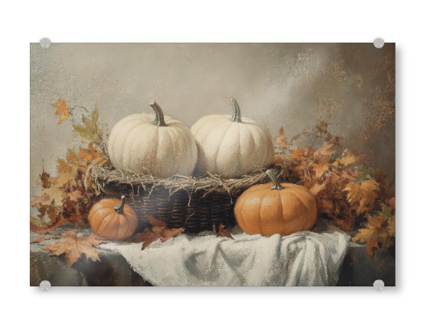 Acrylglasbild "Kürbisse auf dem Tisch" artboxONE - Essen & Trinken / Obst & Gemüse,Halloween - Kürbisse,Kürbis,Korb,Esstisch,Esszimmerdekoration
