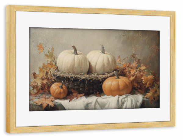 Poster mit Rahmen kiefer "Kürbisse auf dem Tisch" artboxONE - Essen & Trinken / Obst & Gemüse,Halloween