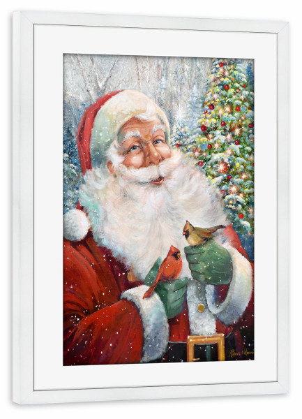 Poster mit Rahmen weiß "Weihnachtsmann und Kardinäle" artboxONE - Menschen,Weihnachten,Männer - Weihnachtsmann,Weihnachten,Kardinäle,Feiertag