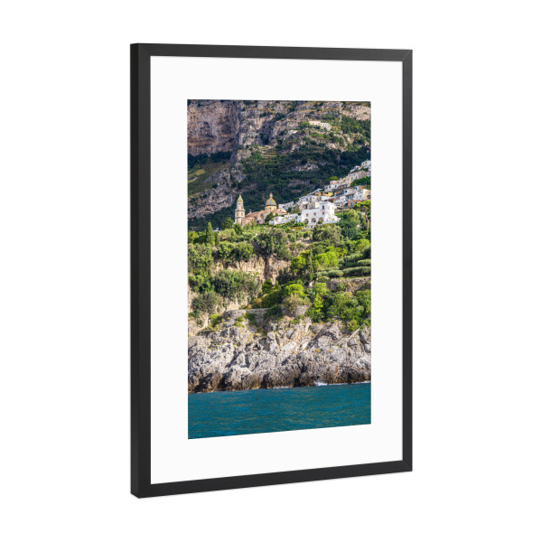Poster mit Rahmen Schwarz (Metallic) "Blick auf Praiano" artboxONE - Natur,Reise,Architektur,Reise / Strand und Meer,Reise / Länder
