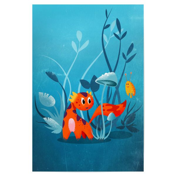 Poster 30x20 cm "Freunde im Phantasiegarten" artboxONE - Floral,Für Kinder,Tiere,Fiktion