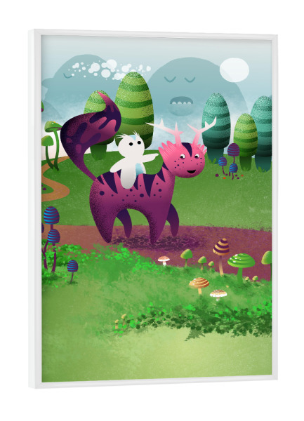 Poster mit weißem Rahmen "Traumreise im Zauberwald" artboxONE - Für Kinder,Tiere,Fiktion