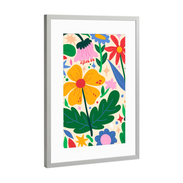 Poster mit Rahmen Silber "Blumen-Mixtape" artboxONE - Floral