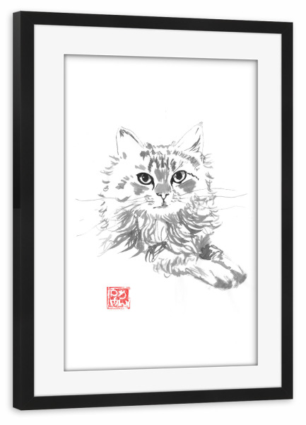 Poster mit Rahmen schwarz "Andere wütende Katze" artboxONE - Tiere - Katze,Sumie,Japan