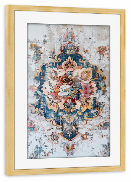 Poster mit Rahmen kiefer "Antike beton Blumenmalerei" artboxONE - Natur,Floral,Abstrakt