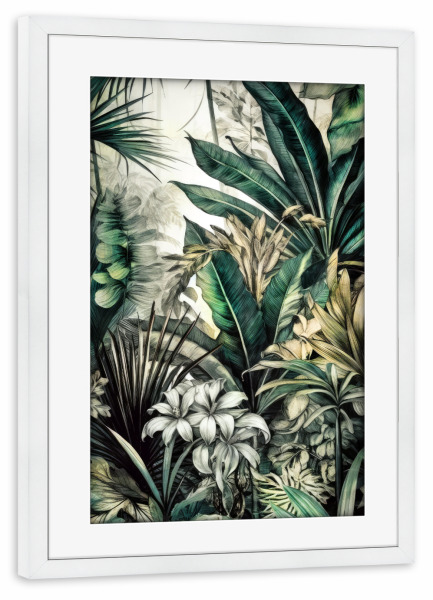 Poster mit Rahmen weiß "Tropische Flora C" artboxONE - Natur,Floral - Flora,Natur,Botanisch,Wald,Tropisch,Blätter