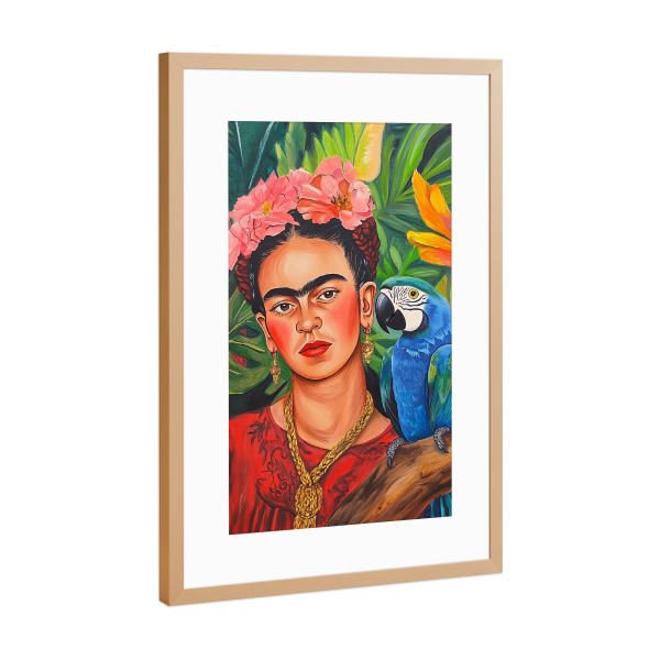 Poster mit Rahmen Kupfer "Frida Poesie und Papagei" artboxONE - Floral,Tiere,Menschen