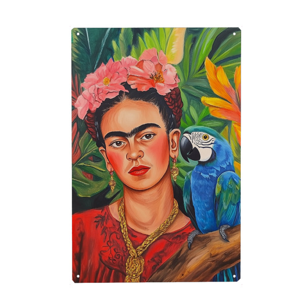 Holzbild "Frida Poesie und Papagei" artboxONE - Floral,Tiere,Menschen