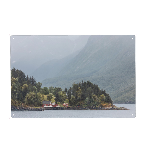 Holzbild "Hütte am Fjord" artboxONE - Natur,Reise / Länder