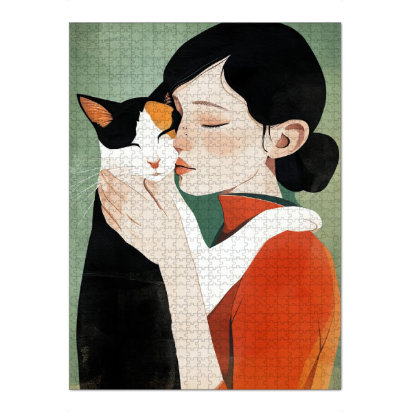 Puzzle Ravensburger "Ich liebe dich, Kitty A" artboxONE - Tiere,Menschen - Katze,Mädchen,Liebe,Tier,Kätzchen,Porträt - Bild katze