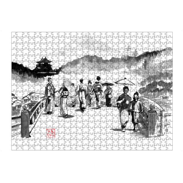 artboxONE Puzzle "Edo-Brücke" artboxONE - Schwarzweiß,Reise / Asien - Sumie,Japan,Edo,Stadt,Burg,Samurai,Geisha - Bild sumie