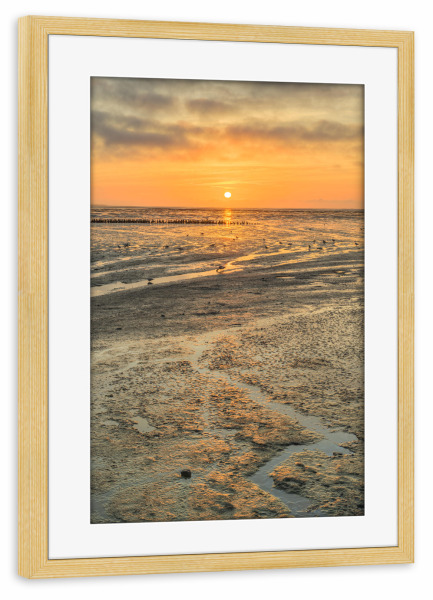 Poster mit Rahmen kiefer "Wattenmeer Nordsee Sonnenaufgang" artboxONE - Natur,Reise,Reise / Strand und Meer