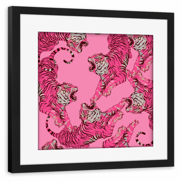 Poster mit Rahmen schwarz "Verspielte Tiger in Fuchsia Pink" artboxONE - Natur,Reise,Tiere