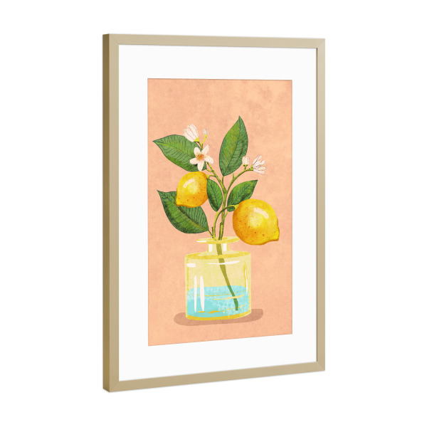 Poster mit Rahmen Gold "Zitronenzweig in Vase" artboxONE - Natur,Floral,Für Mama,Essen & Trinken / Obst & Gemüse