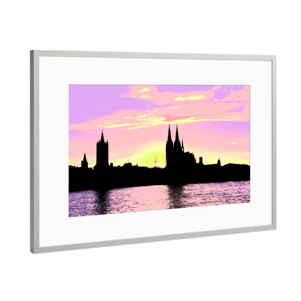 Poster mit Rahmen Silber "Pop Art Köln Sunset" artboxONE - Städte / Köln,Reise,Architektur,Reise / Länder