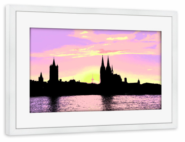 Poster mit Rahmen weiß "Pop Art Köln Sunset" artboxONE - Städte / Köln,Reise,Architektur,Reise / Länder
