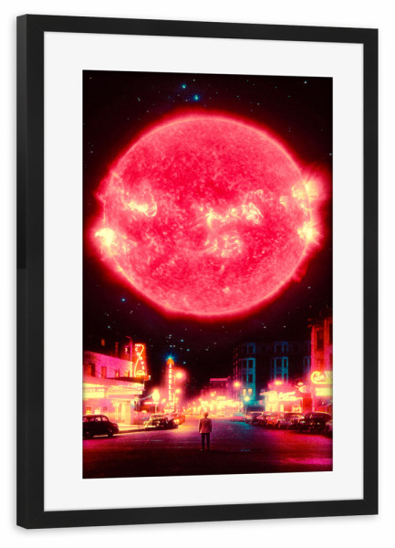 Poster mit Rahmen schwarz "Neon-Einbruch der Dunkelheit" artboxONE - Städte,Städte / Chicago,Galaxy