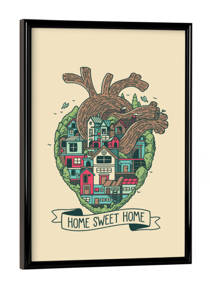 Poster mit schwarzem Rahmen "Zuhause, süßes Zuhause, Herz" artboxONE - Liebe