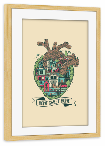 Poster mit Rahmen kiefer "Zuhause, süßes Zuhause, Herz" artboxONE - Liebe
