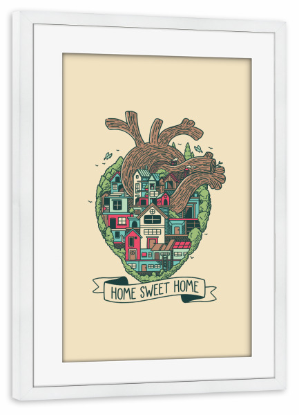 Poster mit Rahmen weiß "Zuhause, süßes Zuhause, Herz" artboxONE - Liebe