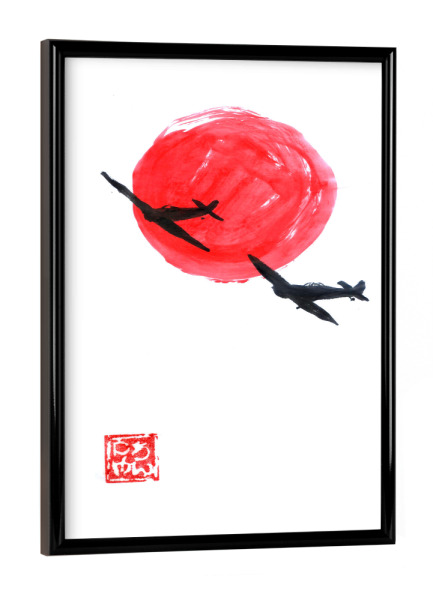 Poster mit schwarzem Rahmen "Kamikaze" artboxONE - Tiere,Reise / Asien - Sumie,Japan,Sonne,Flugzeuge,Null,Kamikaze