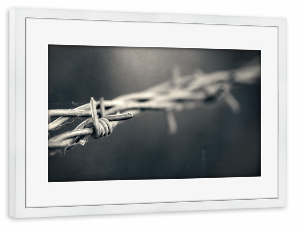 Poster mit Rahmen weiß "Drahtverlauf" artboxONE - Schwarzweiß