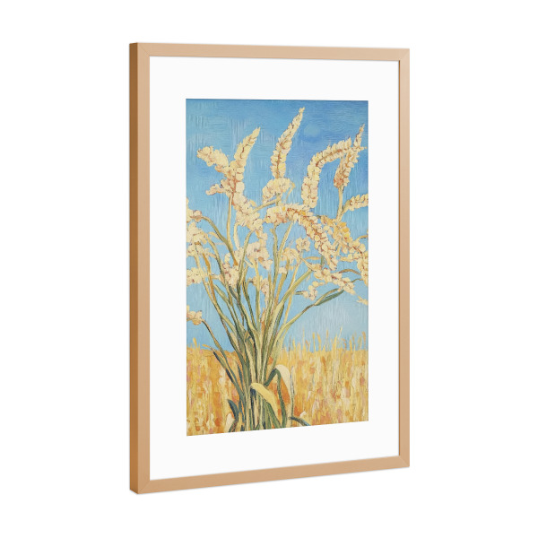 Poster mit Rahmen Kupfer "Weizen auf blauem Hintergrund" artboxONE - Natur,Essen & Trinken,Abstrakt - Weizen,Weizenfeld,Feld