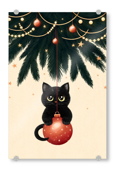 Acrylglasbild "Katze unter Weihnachtsbaum" artboxONE - Für Kinder,Tiere,Comic,Weihnachten,Lustig