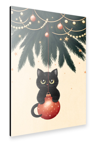 Alu-Dibond "Katze unter Weihnachtsbaum" 30x20 cm artboxONE