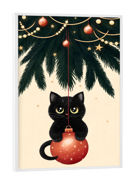 Poster mit weißem Rahmen "Katze unter Weihnachtsbaum" artboxONE - Für Kinder,Tiere,Comic,Weihnachten,Lustig