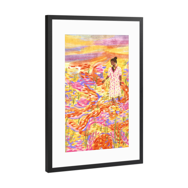 Poster mit Rahmen Schwarz (Metallic) "Frau im Blumenmeer" artboxONE - Natur,Floral,Abstrakt,Fashion,Für Mama