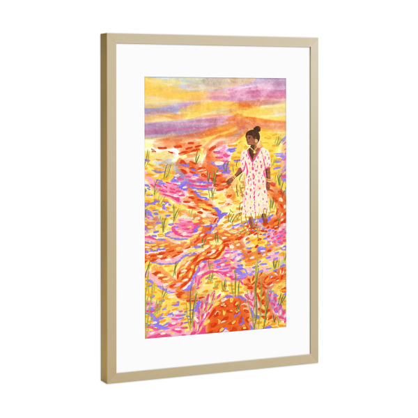 Poster mit Rahmen Gold "Frau im Blumenmeer" artboxONE - Natur,Floral,Abstrakt,Fashion,Für Mama