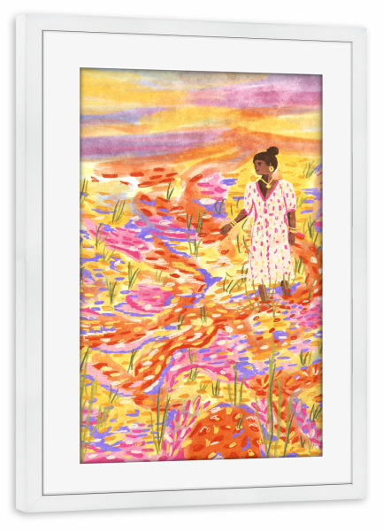 Poster mit Rahmen weiß "Frau im Blumenmeer" artboxONE - Natur,Floral,Abstrakt,Fashion,Für Mama