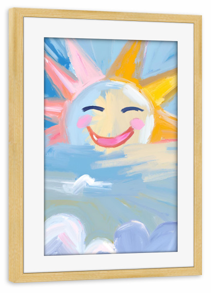 Poster mit Rahmen kiefer "Lachende Sonne" artboxONE - Natur,Für Kinder,Abstrakt,Lustig