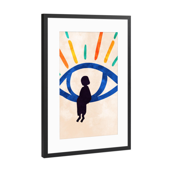 Poster mit Rahmen Schwarz (Metallic) "Eye of Silence, Rays of Hope" artboxONE - Abstrakt,Menschen