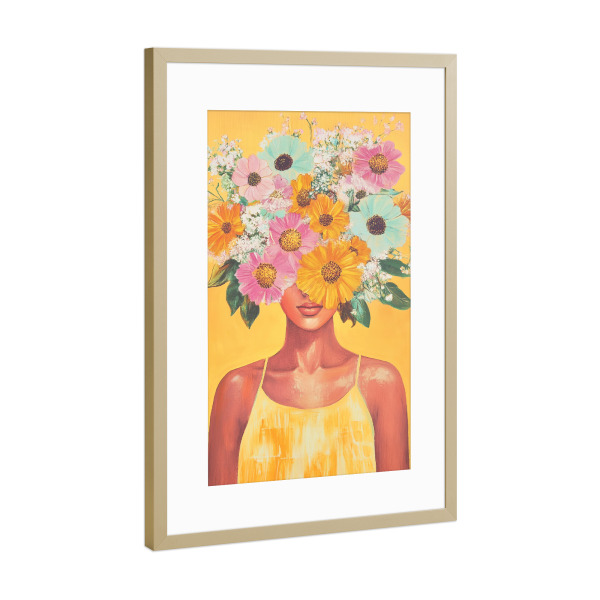 Poster mit Rahmen Gold "Femininer Blütenzauber Mia" artboxONE - Natur,Floral,Menschen