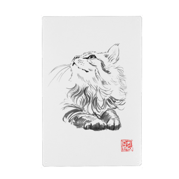 Holzbild "Glückliche Katze" artboxONE - Tiere,Schwarzweiß - Sumie,Japan,Katze