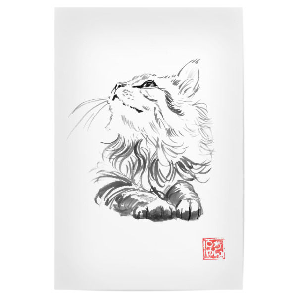 Poster 30x20 cm "Glückliche Katze" artboxONE - Tiere,Schwarzweiß - Sumie,Japan,Katze