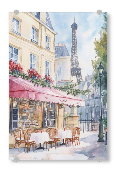 Acrylglasbild "Pariser Straßencafé" artboxONE - Städte / Paris - Paris,Café,Pariser café,Eiffel,Eiffelturm,Café im freien,Aquarell