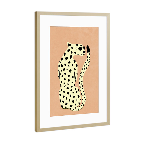 Poster mit Rahmen Gold "Cooler Leopard" artboxONE - Für Kinder,Tiere
